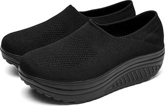Generic Chunky Trainers for Women Mesh Ladies Casual Shoes Lightweight Comfortable and Breathable Slip On Fashion Trainers (Black,2.5)