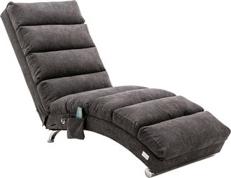 STILVORA Chaise Longue De Masaje Fija Con Respaldo 140&deg;, Vibraci&oacute;n Suave Y Bolsillo Lateral, Estructura De Madera, En Lino Gris Oscuro