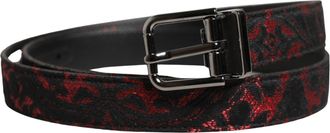 Dolce & Gabbana Black Red Polyester Silver Metal Buckle Mens Belt
