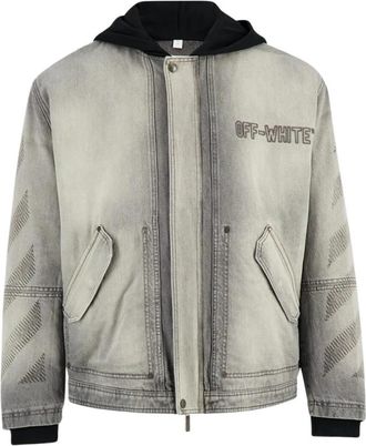 Off-white Aviator Fleece Denim Jacket - Heren - Spijkerjassen - Grijs - S - Denim - Jassen