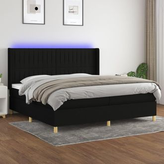 vidaXL Cama Box Spring Colch&oacute;n Y Luces Led Tela Negro 200x200 Cm Vidaxl