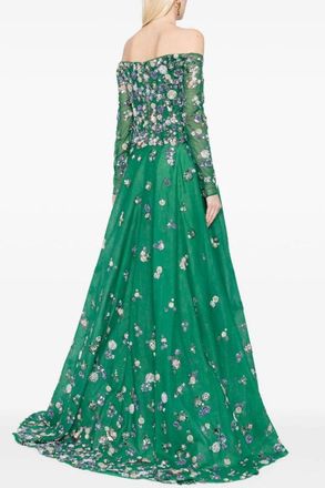 Saiid Kobeisy Tulle Beaded Dress With Off-Shoulder Sleeves