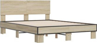 vidaXL Vidaxl - Estructura Cama Madera Ingenier&iacute;a Metal Roble Sonoma 140x190 Cm