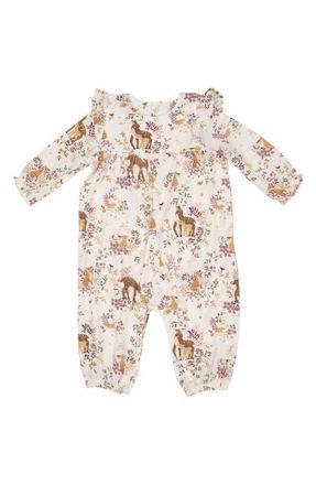 Angel Dear Woodland Animal Print Ruffle Shoulder Romper in Pink at Nordstrom, Size 0-3M