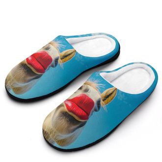Generic Horse with Red Lipstick Mens Slippers Slip On Comfortable Fleece Cotton House Shoes Winter