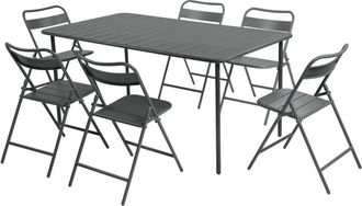Sweeek Metal garden table 160 cm + 6 chairs, anthracite - Amelia