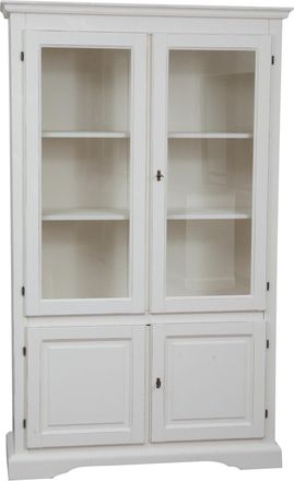 Biscottini International Vitrina Country De Madera Maciza Acabado Con Efecto Blanco Envejecido 120x37x197 Cm