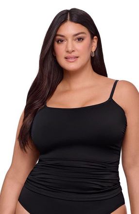 S3 Classic Shirred Front Tankini Top in Onyx Black at Nordstrom, Size X-Large