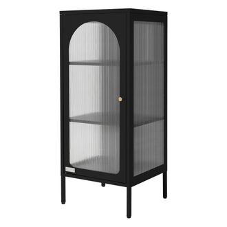 ML Design Ml-design - Vitrina De Sal&oacute;n 85x102x40 Cm Negra, Armario De Acero Con 5 Estantes De Almacenamiento Y 2 Puertas, Estilo Industrial, Estanter&iacute;a Archivad