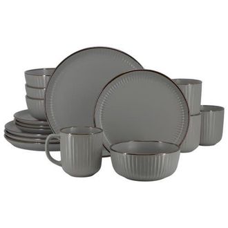 Elama Leo 16 Piece Stoneware Dinnerware Set in Dark Gray at Nordstrom