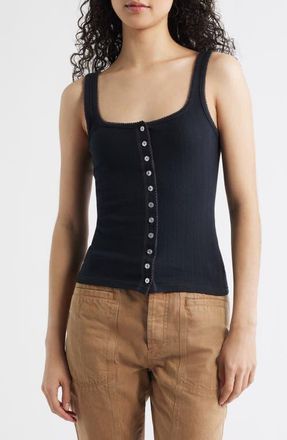 Free People End Game Pointelle Button-Up Tank in Black at Nordstrom, Size X-Large