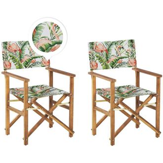 Beliani Beliani - Set di 2 Sedie da regista per Giardino in Legno chiaro grigio fenicotteri multicolore Cine