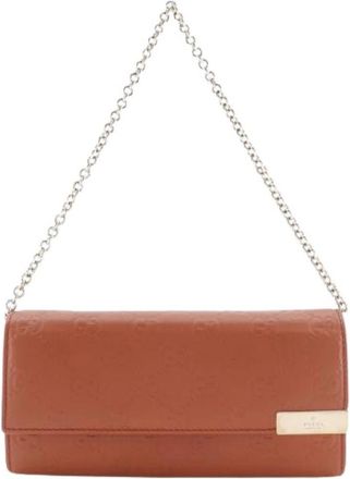 Gucci Pre-owned GG Embossed Leather Chain Wallet - Dames - Vintage Clutch - Oranje - ONE Size - Leer - Vintage