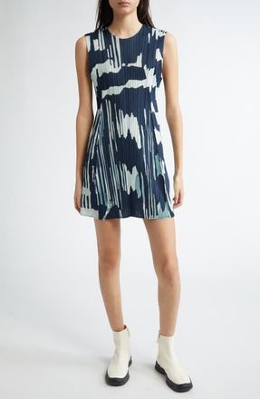 Pleats Please Issey Miyake Refraction Print Pleated Sleeveless Dress in Grayish Navy at Nordstrom, Size 5