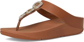 FitFlop Womens Fino Crystal-Chain Leather Toe-Post Sandals In Deep Tan