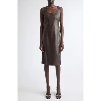 Ferragamo Plong&eacute; Lambskin Leather Midi Dress in Expresso/espresso at Nordstrom, Size 38