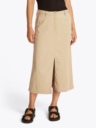 Tommy Hilfiger Webrock TOMMY HILFIGER CO TENCEL MIDI SKIRT, Damen, Gr. 32, beige, Web, Obermaterial: 63% Lyocell, 37% Baumwolle, unifarben, straight fit wadenlang, R