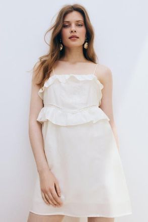 H&M Ruffle-trimmed strappy dress in Cream at Nordstrom, Size Xx-Large