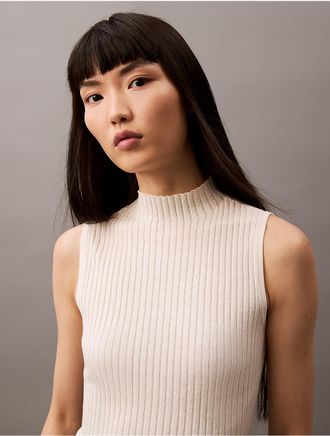 Calvin Klein Womens Silk Cashmere Mock Neck Tank Top - White - XS