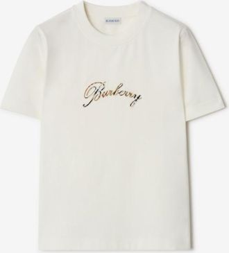 Burberry Check Cursive Logo Cotton T-shirt, Size Medium
