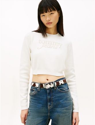 Tommy Hilfiger Womens Tommy Jeans Script Logo Chenille Sweater - White - XXS