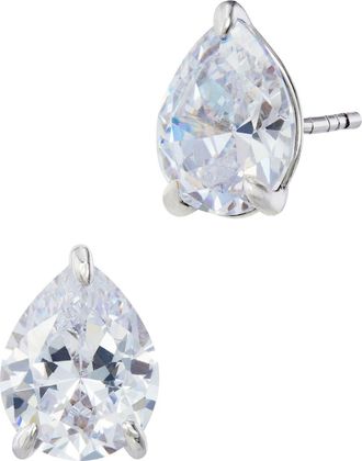 Savvy Cie Jewels RHODIUM PLATED OVER BRASS PEAR SHAPED SOLITARIE STUDS
