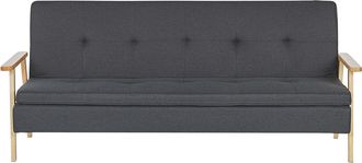 Beliani Sof&aacute; Cama 3 Plazas De Tela Poli&eacute;ster Gris Oscuro Estructura Madera Maciza Reposabrazos Click Clack Moderno Tjorn