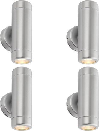 Loops 4 PACK Up & Down Twin Outdoor Wall Light - 2 x 7W LED GU10 - Stainless Steel