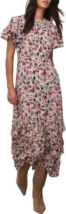 Mint Velvet Floral Print Maxi Dress with short ruffle sleeves in Green at Nordstrom, Size 12