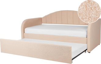 Beliani Cama Nido Glamurosa Somier 90 X 200 Cm Tapicer&iacute;a De Boucl&eacute; Rosa Melocot&oacute;n Eyburie