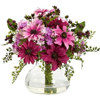 Nearly Natural Mixed Daisy Floral Arrangement with Vase in Pink at Nordstrom
