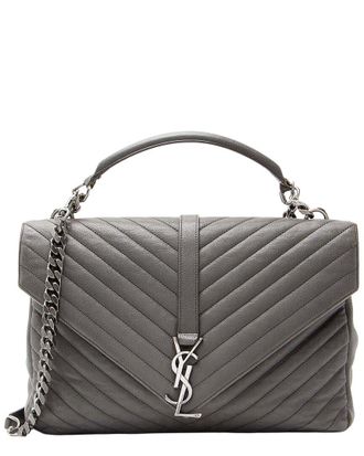 Saint Laurent Grey Matelasse Calfskin Monogram College Large Shoulder Bag (Authentic Pre-Loved)
