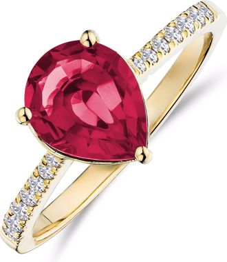 The Diamond Store Astra 3.50ct Lab Ruby and Diamond Shoulder Set Pear Cut Ring in 18K Gold Vermeil