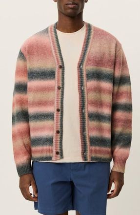 Les Deux Boston Ombr&eacute; Stripe Cardigan in Sea Moss Green at Nordstrom, Size Xx-Large