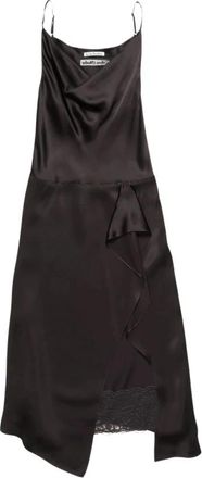 Acne Studios Midi-jurk met kanten rand en ruches - Dames - Casual kleedjes - Bruin - M - Nylon - Kleedjes