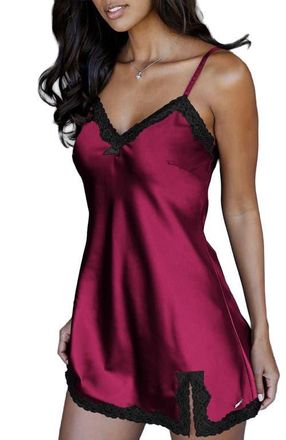 Lascana Womens Lace Trim Satin Nightgown in Wine at Nordstrom, Size 10