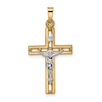 Diamond2Deal 14k Two-tone Gold Polished Solid INRI Crucifix Pendant
