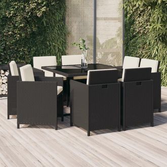 vidaXL Set De Comedor De Jard&iacute;n 9 Pzas Y Cojines Rat&aacute;n Sint&eacute;tico Negro Vidaxl