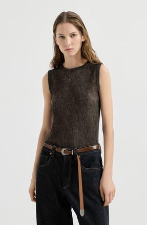 Brunello Cucinelli Sparkling silk, alpaca and wool rib knit top in Anthracite at Nordstrom, Size Xxx-Large