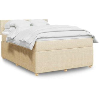 vidaXL Cama Box Spring Con Colch&oacute;n Tela Color Crema 140x190 Cm