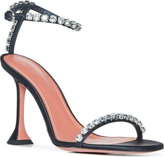 Amina Muaddi Womens Sandals Gigi 95 Black Silk Crystal