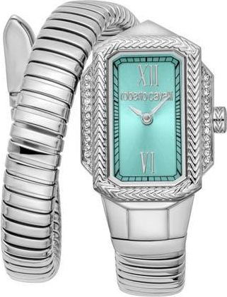 Roberto Cavalli Vera Snake Wraparound Bracelet Watch, 22mm x 32mm in Silver/Blue at Nordstrom Rack