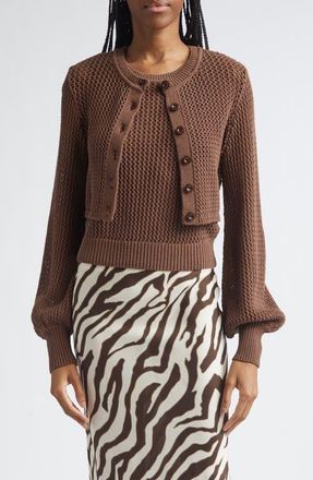 Toccin Tori Blouson Sleeve Cardigan in Cocoa at Nordstrom, Size Medium