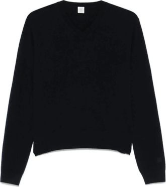 Toteme Zwarte V-hals Trui Klassieke Stijl - Dames - Cashmere truien - Zwart - M - Wol - Truien & Vesten