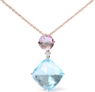 House of Brilliance 18K Gold Diamond Accent Amethyst Topaz Dangle Pendant Necklace in White at Nordstrom