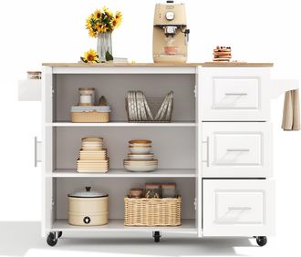 STILVORA Carro De Cocina Con 2 Puertas 3 Cajones Encimera Abatible Toallero Y Ruedas En Mdf 137 X 43 X 92 Cm Blanco
