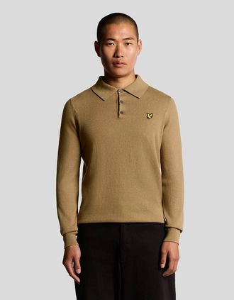 Lyle & Scott Lyle And Scott Mens Merino Blend Long Sleeve Polo Shirt - Brown - Size: XXL