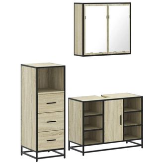 Berkfield Home 3 Piece Bathroom Furniture Set Sonoma Oak Engineered Wood in Light Tan