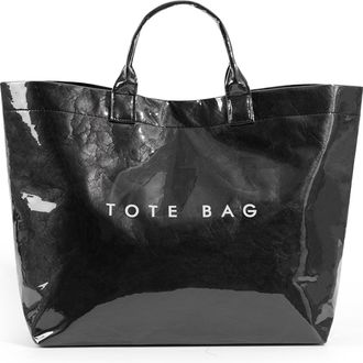 Generic PVC Tote Bag for Women, Large Plastic Tote Bag for Work Letter Print bag Kraft Paper Work Handbags Purses (Black)