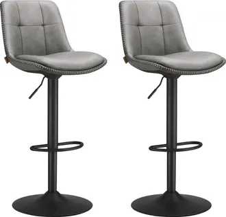 Vasagle 2 taburetes de bar giratorios de cuero sint&eacute;tico gris y negro